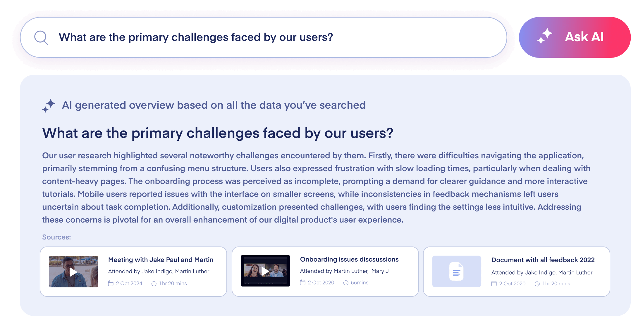 AI's response to a question asked about research data